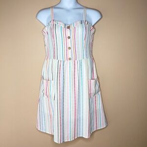 Spirit of Grace Striped Sun Dress Women Large NWT Button Pocket Coastal Boho